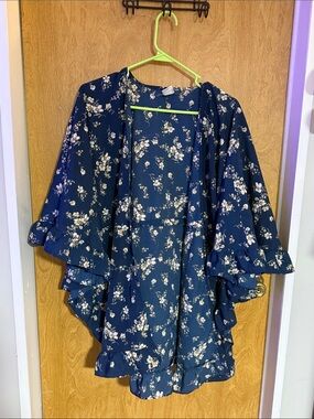 Navy Floral Ruffle Kimono
